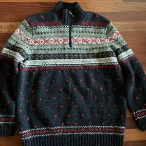Hand knit Ralph Lauren wool half zip Nordic sweater M